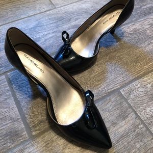 Black patent leather cutout kitten heels